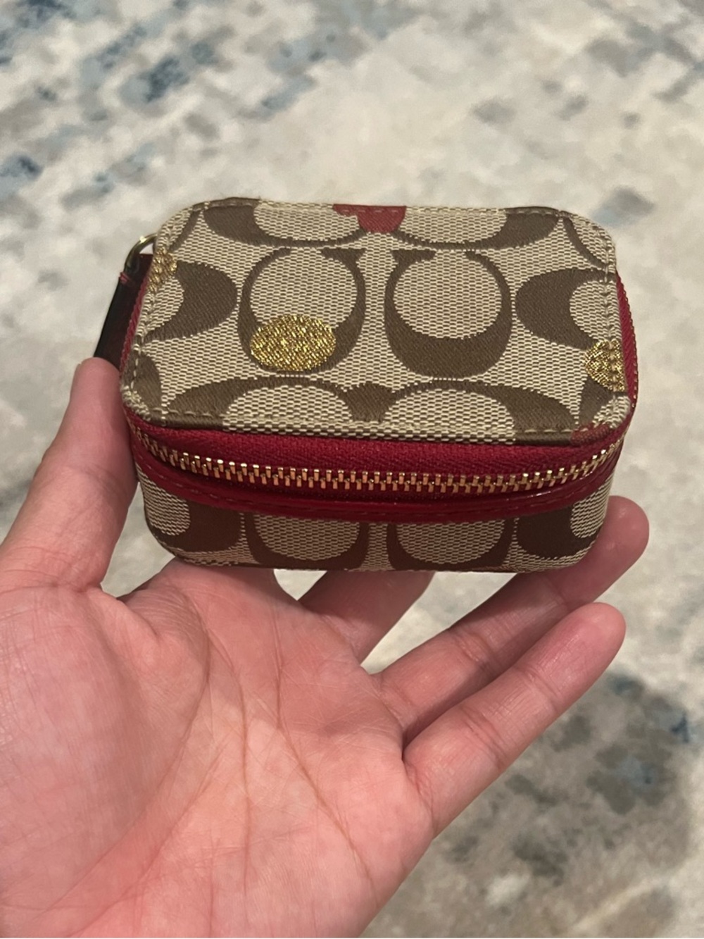 Coach Signature Monogram mini Pill Box Jewelry Box